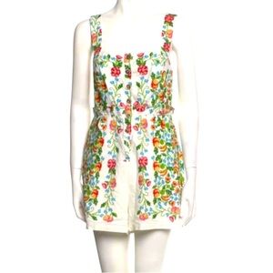 Farm Rio Womens Floral Print Square Neckline Romper Pom Pom Detail Size Large